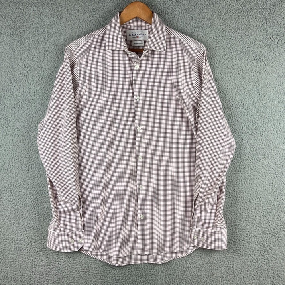MIZZEN+MAIN Dress Shirt Mens M Red Check Leeward Standard Fit CareerWear Corp